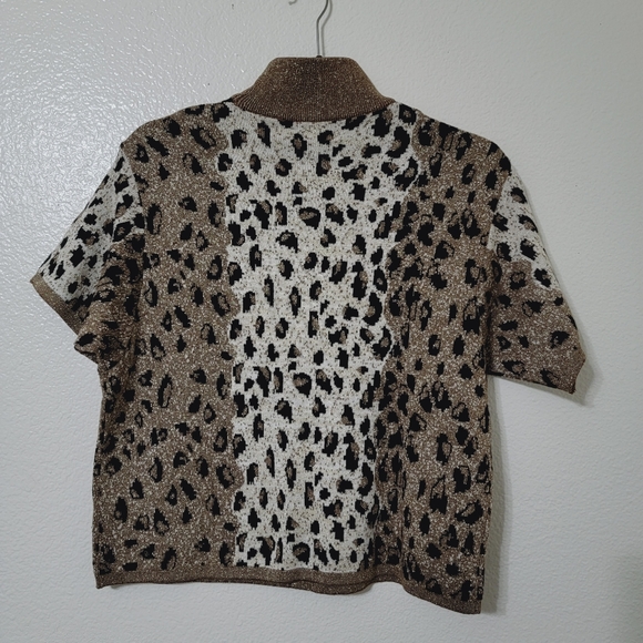 Lisa Originals Animal Print Gold Black Cream Beaded Knitted Blouse Top Sz L - Picture 9 of 14